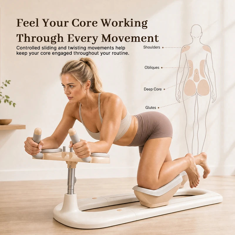 Core, obliques, glutes and shoulders engaged during controlled Twist Crawler movement