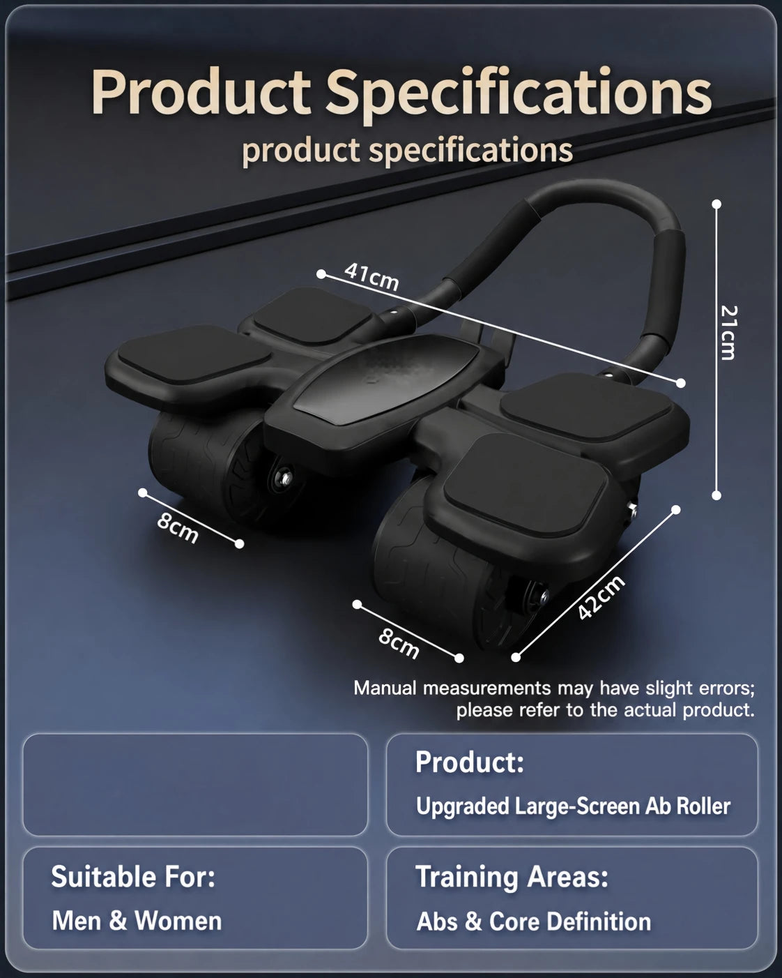 Product dimensions and specifications for the ab roller