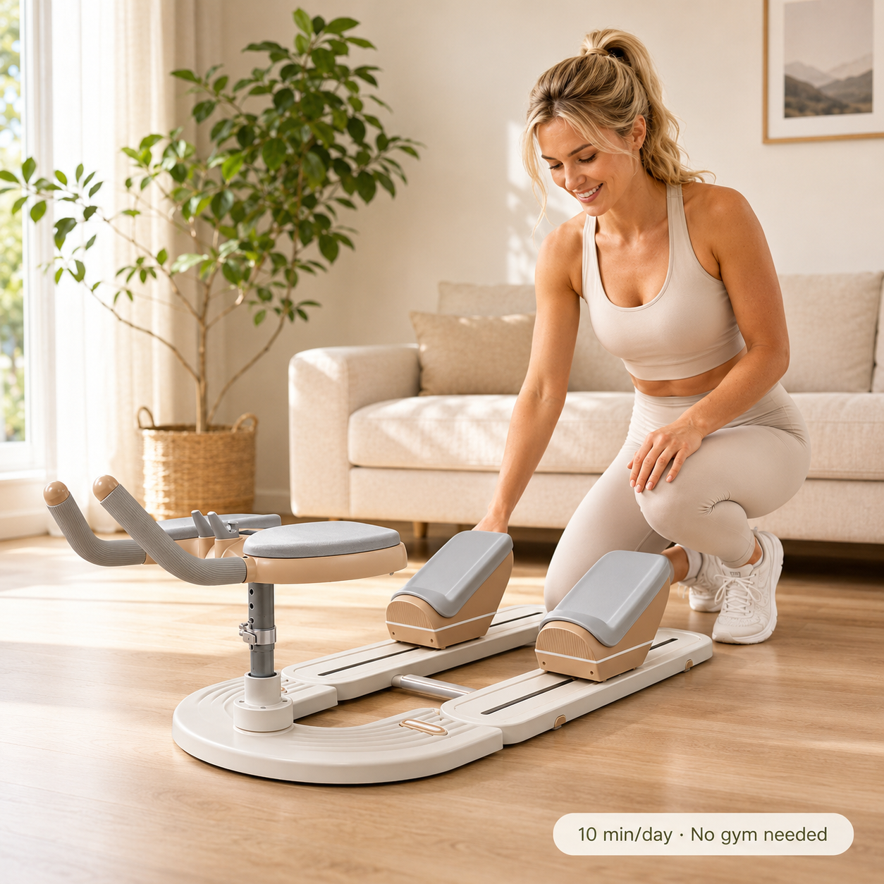 Woman preparing for a home workout