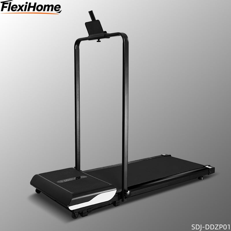 FlexiHome SDJ-DDZP01 Walking Pad treadmill front view showcasing foldable handrail and compact home-friendly design.