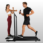 Walking treadmill showing dual functions: treadmill mode and vibration pad mode
