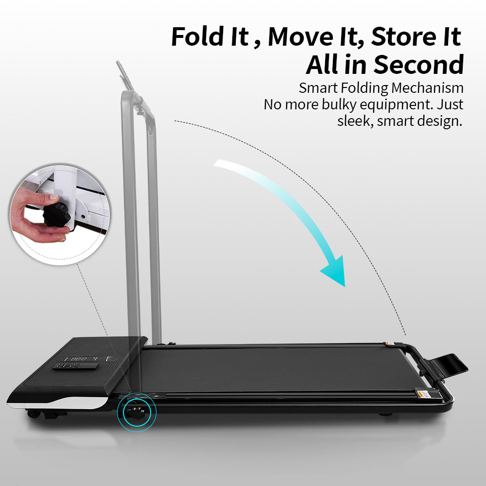 Walking treadmill showing foldable handlebars feature
