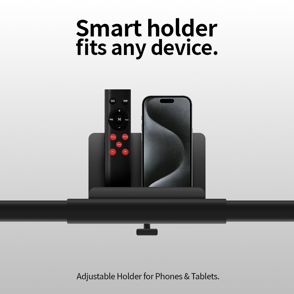 Walking treadmill showing built-in phone holder feature
