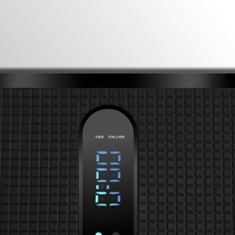 Close-up of FlexiHome SDJ-DDZP01 walking pad LCD display showing time, and calorie data for real-time workout tracking.