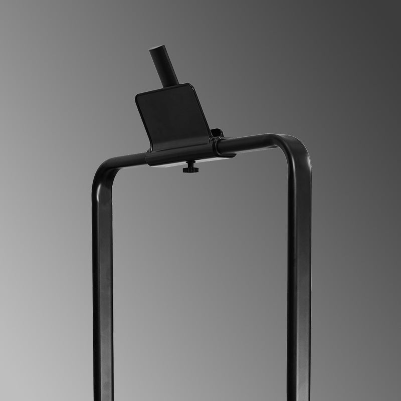 Close-up of FlexiHome SDJ-DDZP01 walking pad showing adjustable phone holder for convenient workout tracking and entertainment during exercise. SKU: SDJ-DDZP01.