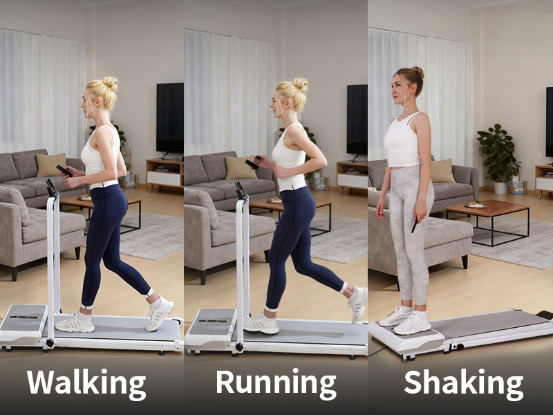 FlexiHome Walking Pad Treadmill performance display showing walking, running, and fat-burning modes for versatile home workouts