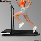Side view of FlexiHome SDJ-DDZP01 treadmill showing its slim design, foldable structure, and compact profile for easy home fitness use.
