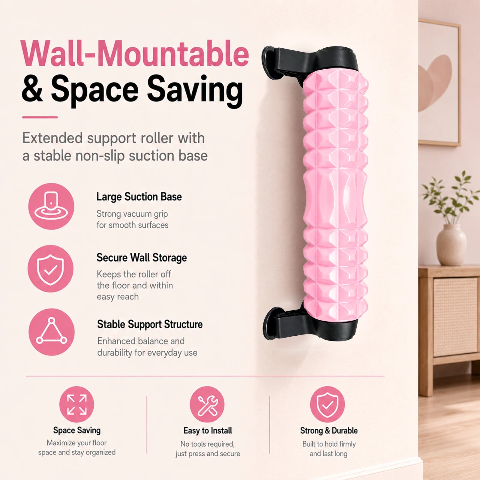 FlexiHome foam roller mounted on a smooth wall