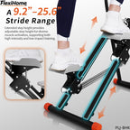 FlexiHome PLJ-BHK Staie Climber showing three adjustable pedal angles and customizable stride range for a comfortable and effective workout.