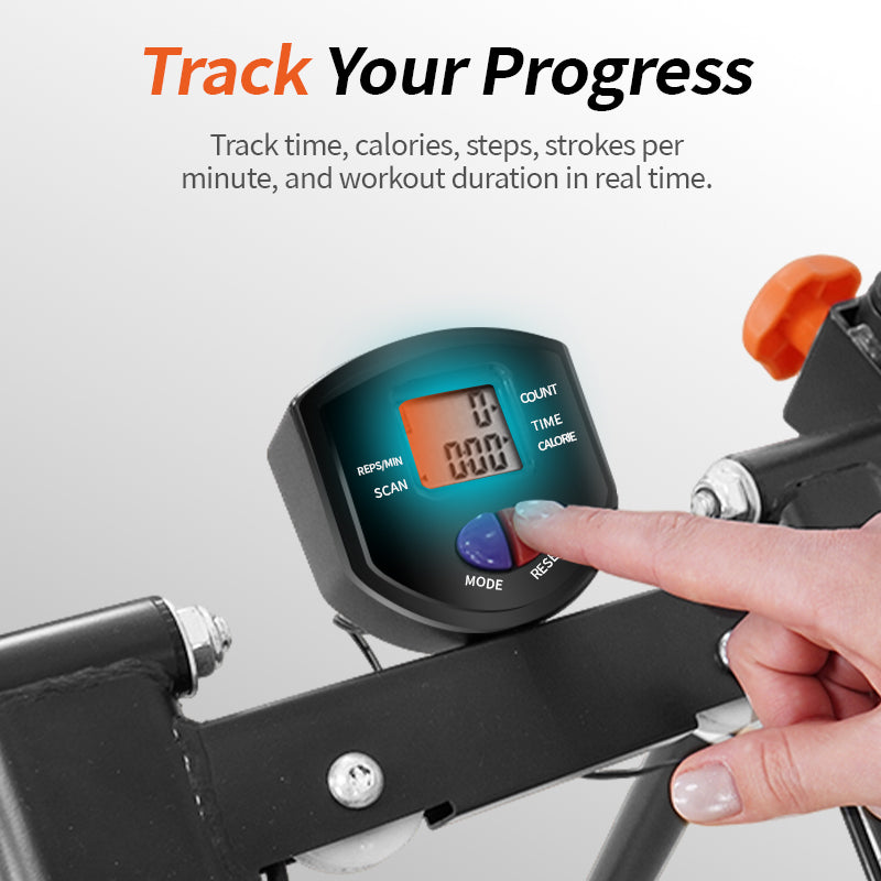 FlexiHome Stair Climber PLJ-BHK close-up of LED display showing workout time, calories burned, and step count