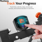FlexiHome PLJ-BHK Stair Climber
 digital monitor close-up showing real-time tracking of time, calories, steps, and strokes per minute with fingertip control.