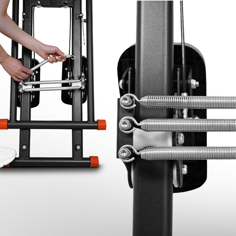 Close-up of the PLJ-DYJK stair climber’s rear resistance system, showing three adjustable tension springs for customizable workout intensity.