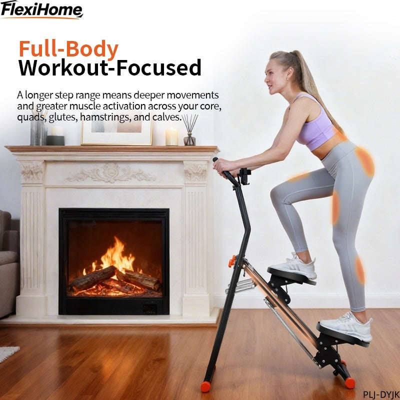FlexiHome PLJ-DYJK Stair Climber providing full-body workout focus, activating core, glutes, hamstrings, and calves with deep step movements.