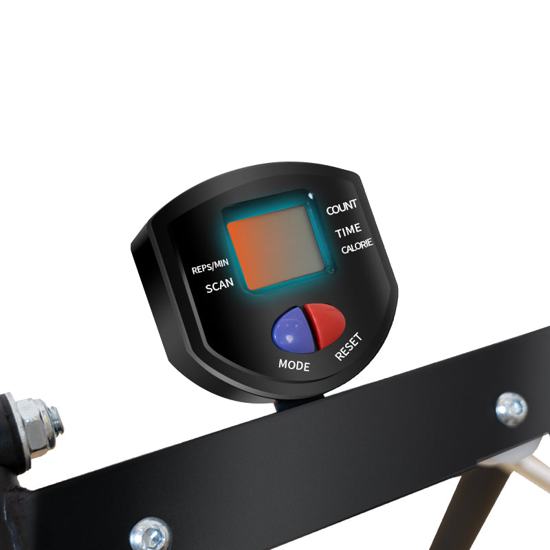 Close-up view of the PLJ-DYJK stair climber display screen, showing the digital monitor for count, time, calories, and repetitions per minute.