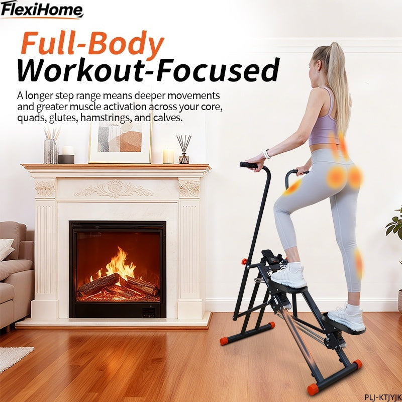 FlexiHome PLI-KTJYJK stair climber for full-body workout, activating core, glutes, quads, and calves with extended step range for deeper movements.