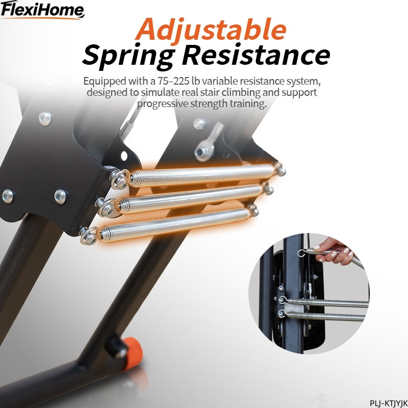 FlexiHome PLI-KTJYJK stair climber featuring 3 resistance levels from 75 to 225 lbs, allowing users to customize workout intensity for different fitness goals.