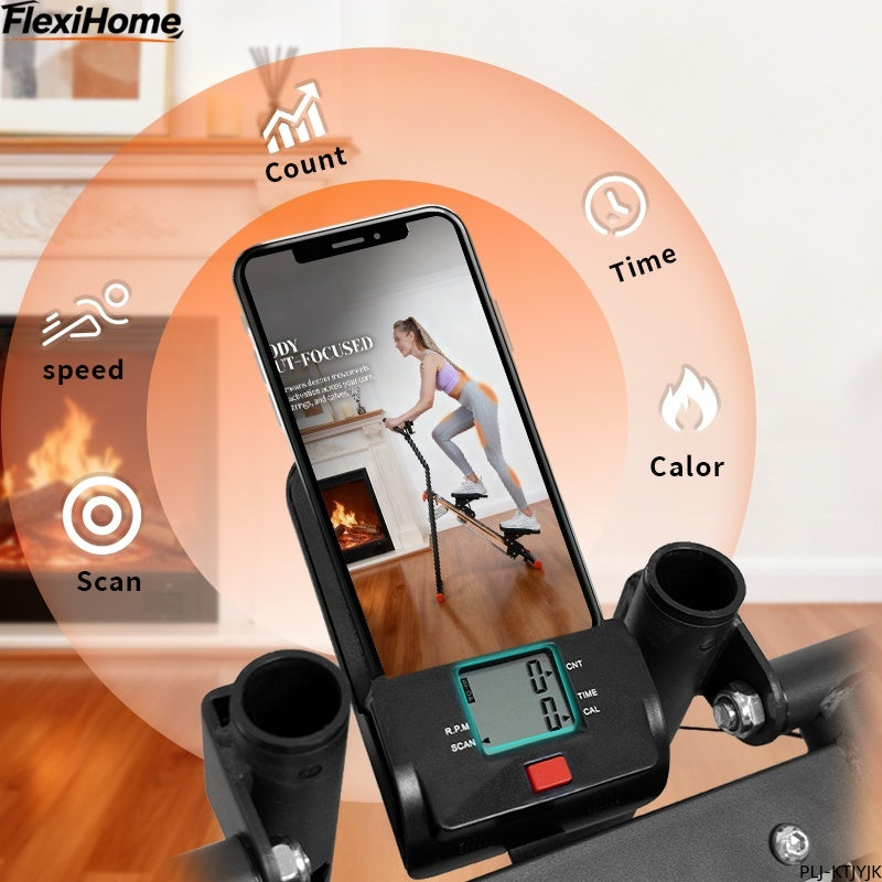 FlexiHome Stair Climber PLJ-PLJYJK with smart LCD monitor showing time, count, speed, and calories — home fitness equipment.