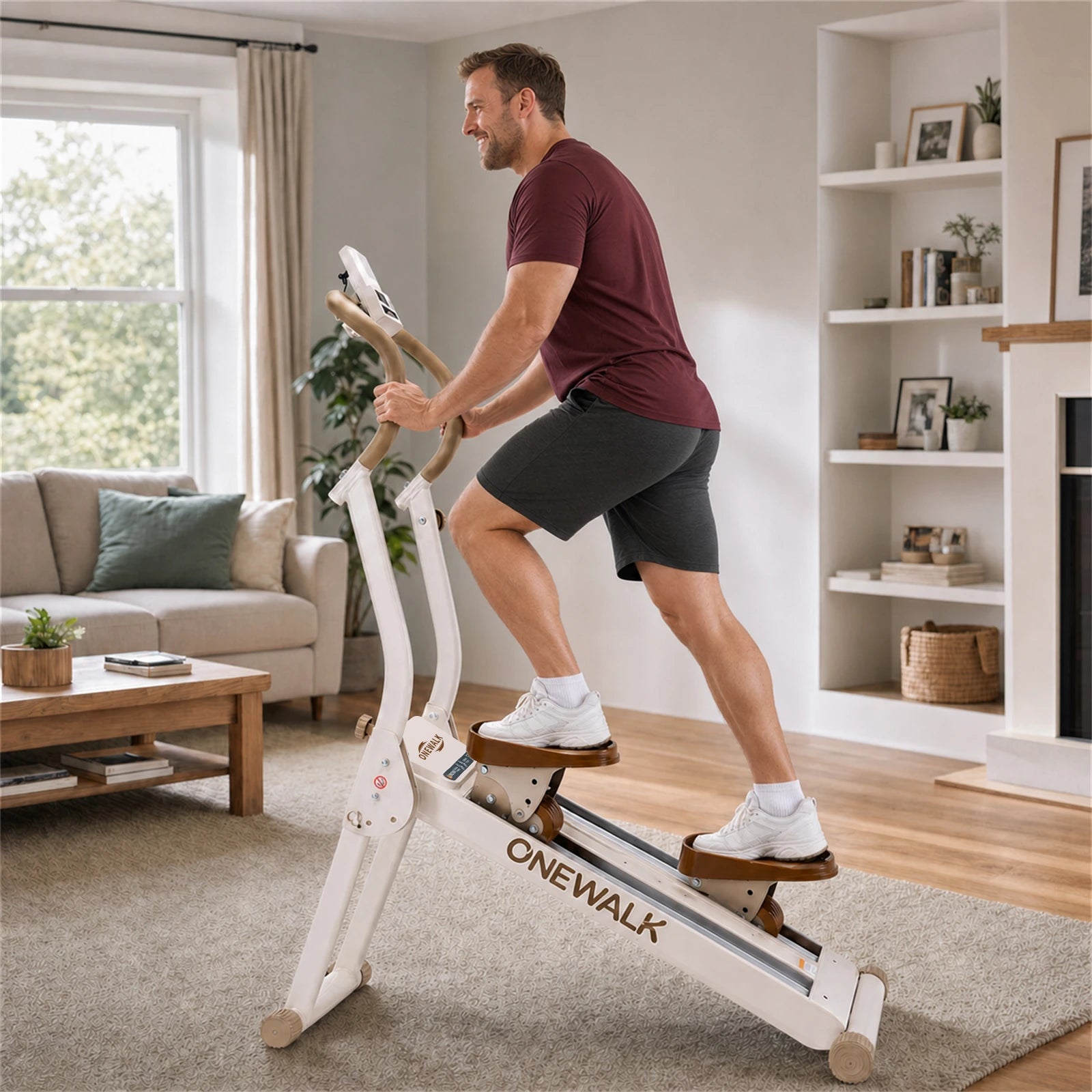 Man using magnetic stair climber for home cardio