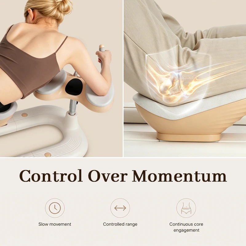 Control over momentum with supported arms and cushioned knee platforms