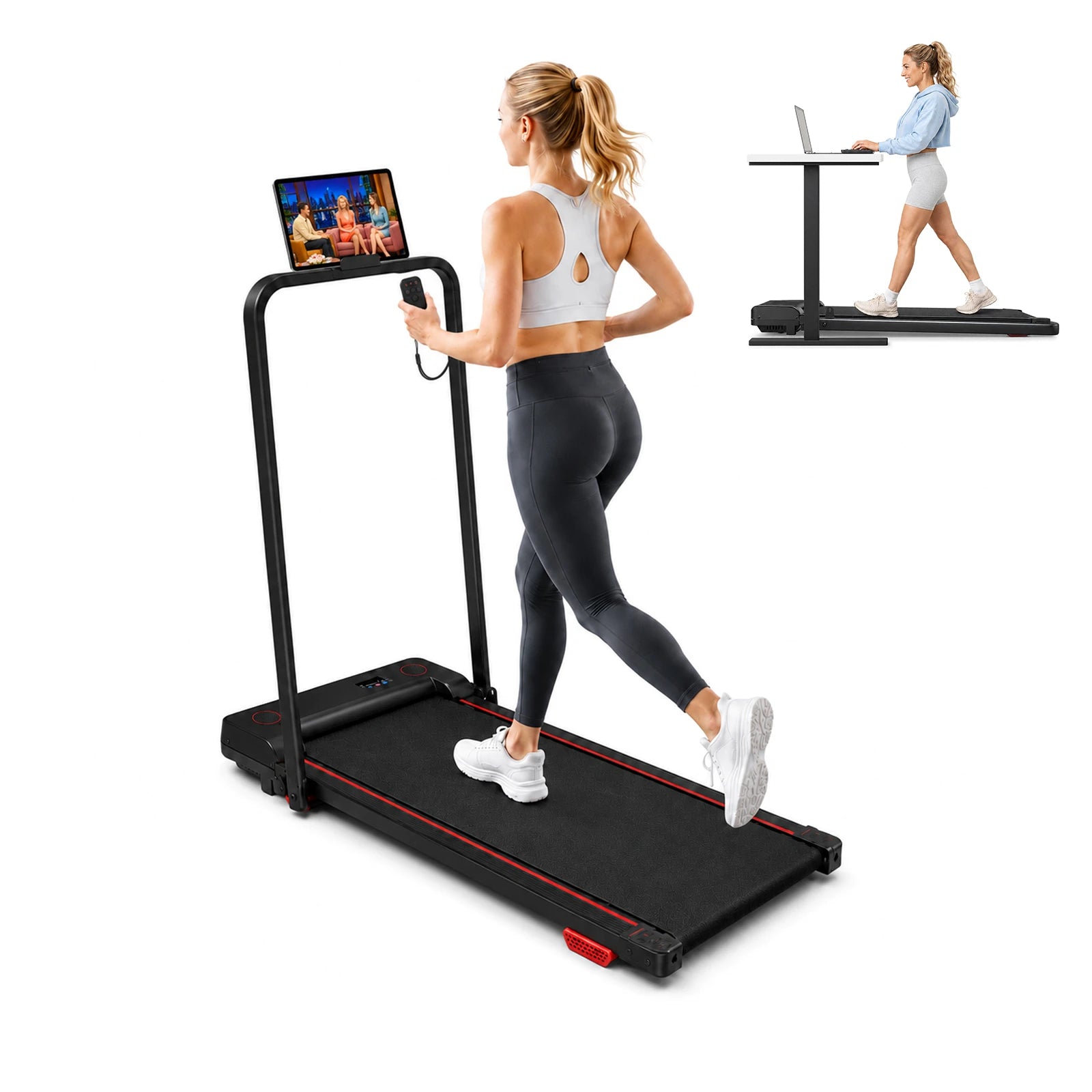 Walking pad with phone holder and remote control