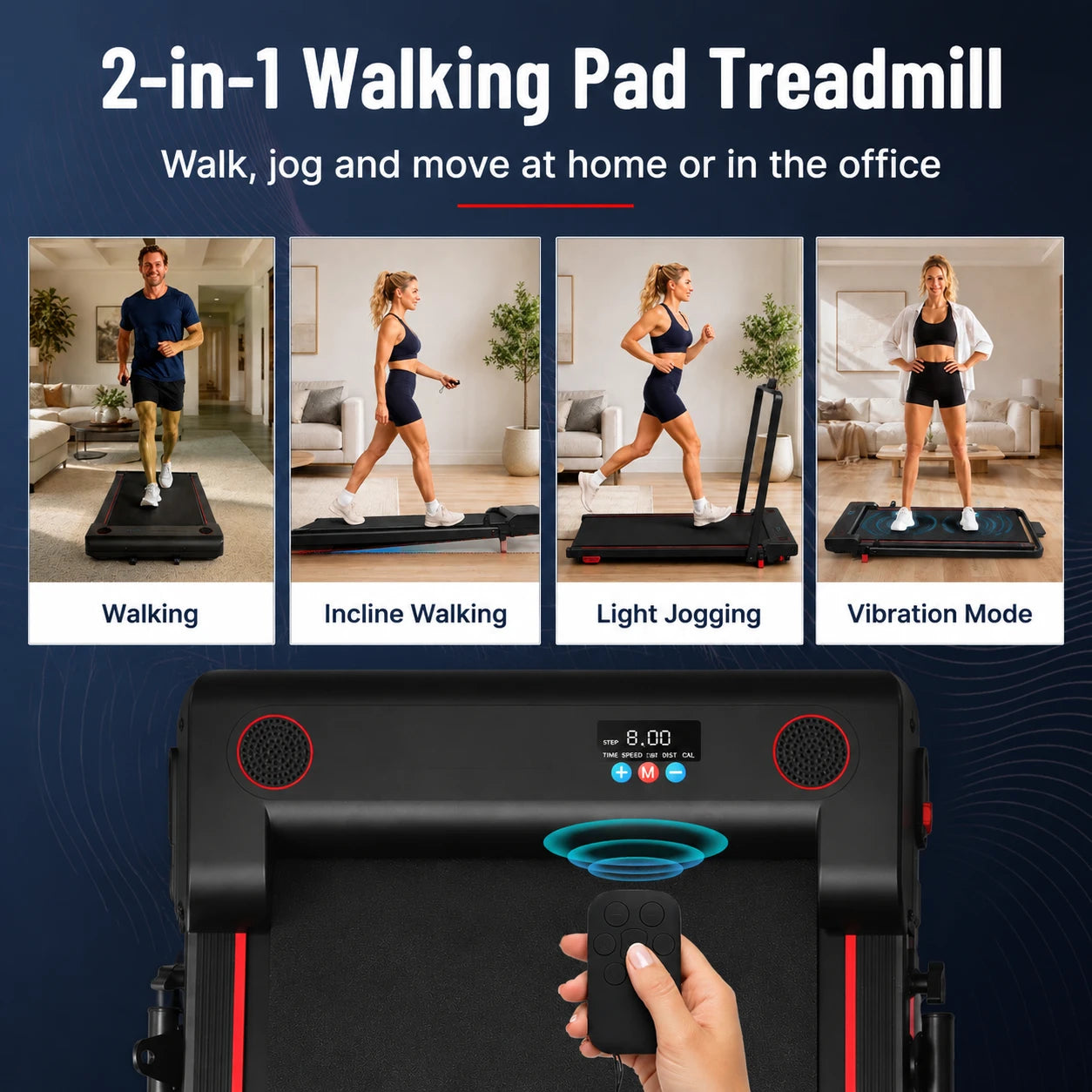 2-in-1 walking pad treadmill modes
