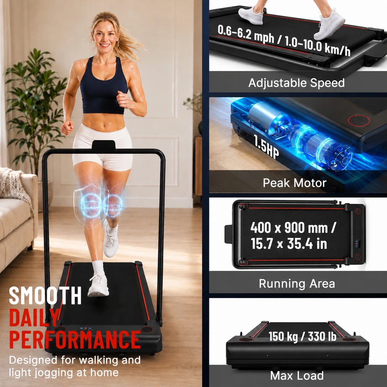 Walking pad speed and motor details