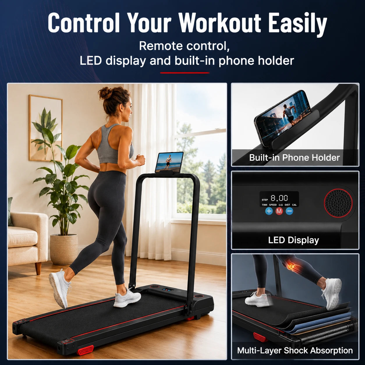 Walking pad control and shock absorption